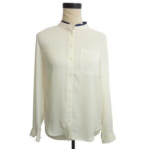 Banana Republic Semi Sheer Button Down White Blouse Petite XS Shirt Top